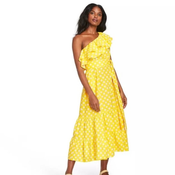 New Lisa Marie Fernandez Midi Polka Dot One Shoulder Dress - Picture 2 of 7